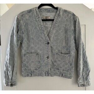 KUT From The Kloth Coco Crop Textured Light Wash Denim Jean Jacket Sz S